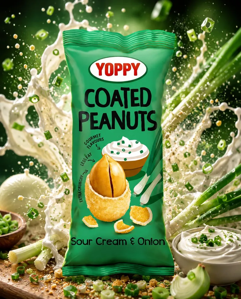 YOPPY Sour Cream & Onion coated peanut snack